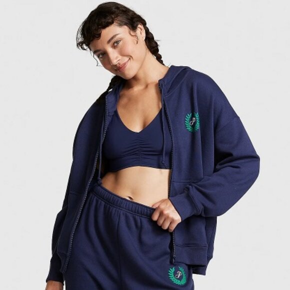 PINK VICTORIA'S SECRET MIDNIGHT BLUE/GREEN FLEECE HOODIE JACKET SZ XXL**NEW! - Picture 3 of 9